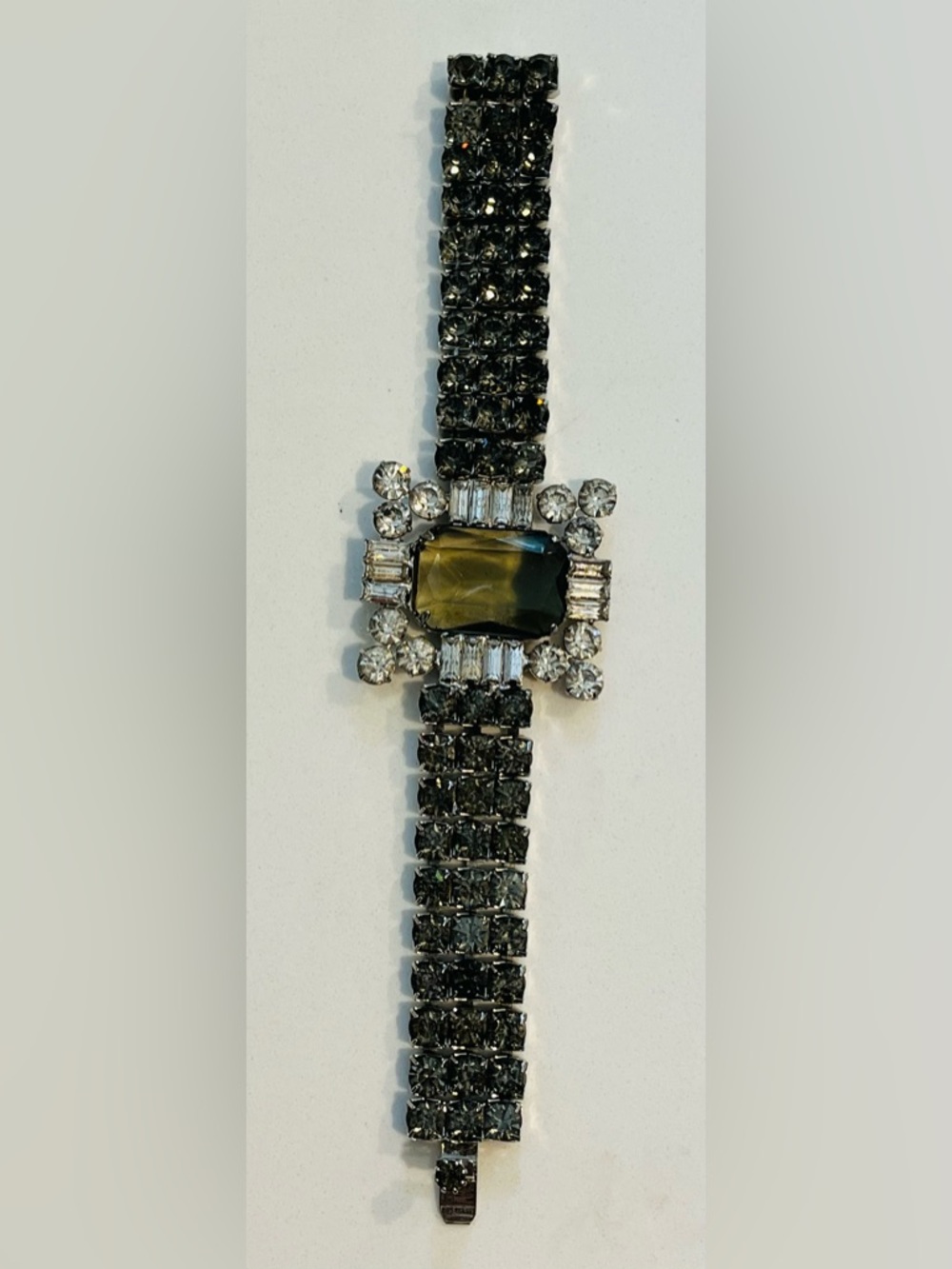 Vintage Unique Cocktail Baguette Round Crystal Bracelet . Art Deco Look